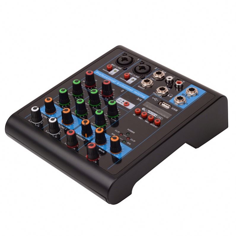 Mezclador de audio de 4 interfaz de canal / mezclador de audio profesional de sonido profesional