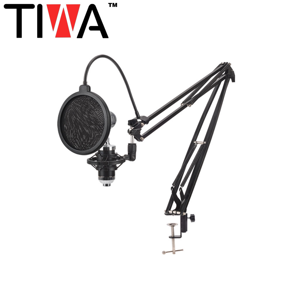 TIWA NB35 Soporte de la tijera de la suspensión ajustable para la grabación del micrófono del condensador con el filtro POP de tamaño grande