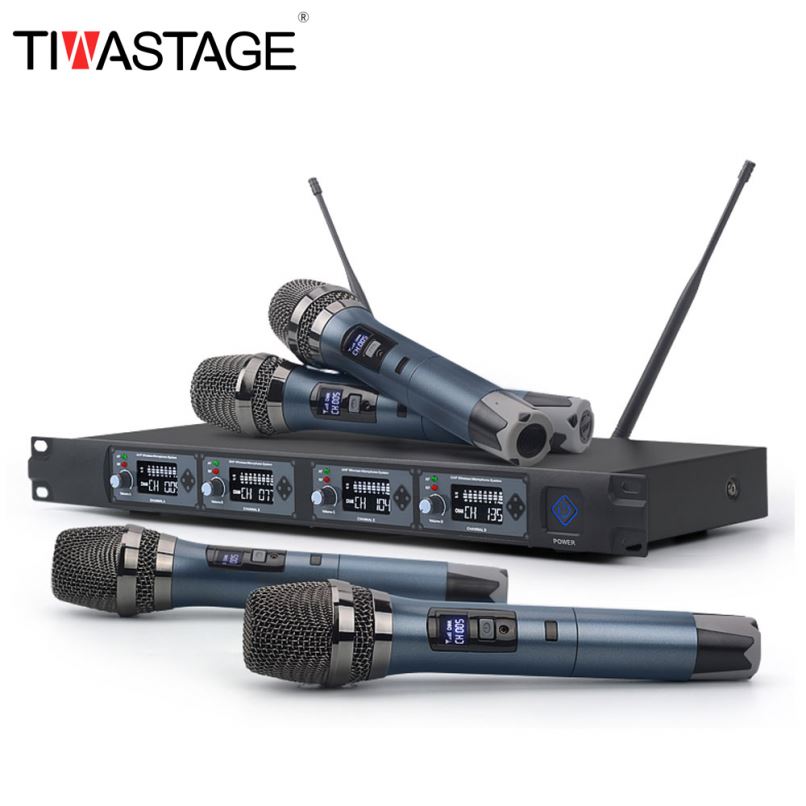 UHF 4 canales Sistema de micrófono inalámbrico de mano Profesional MICless Professional para el canto de karaoke