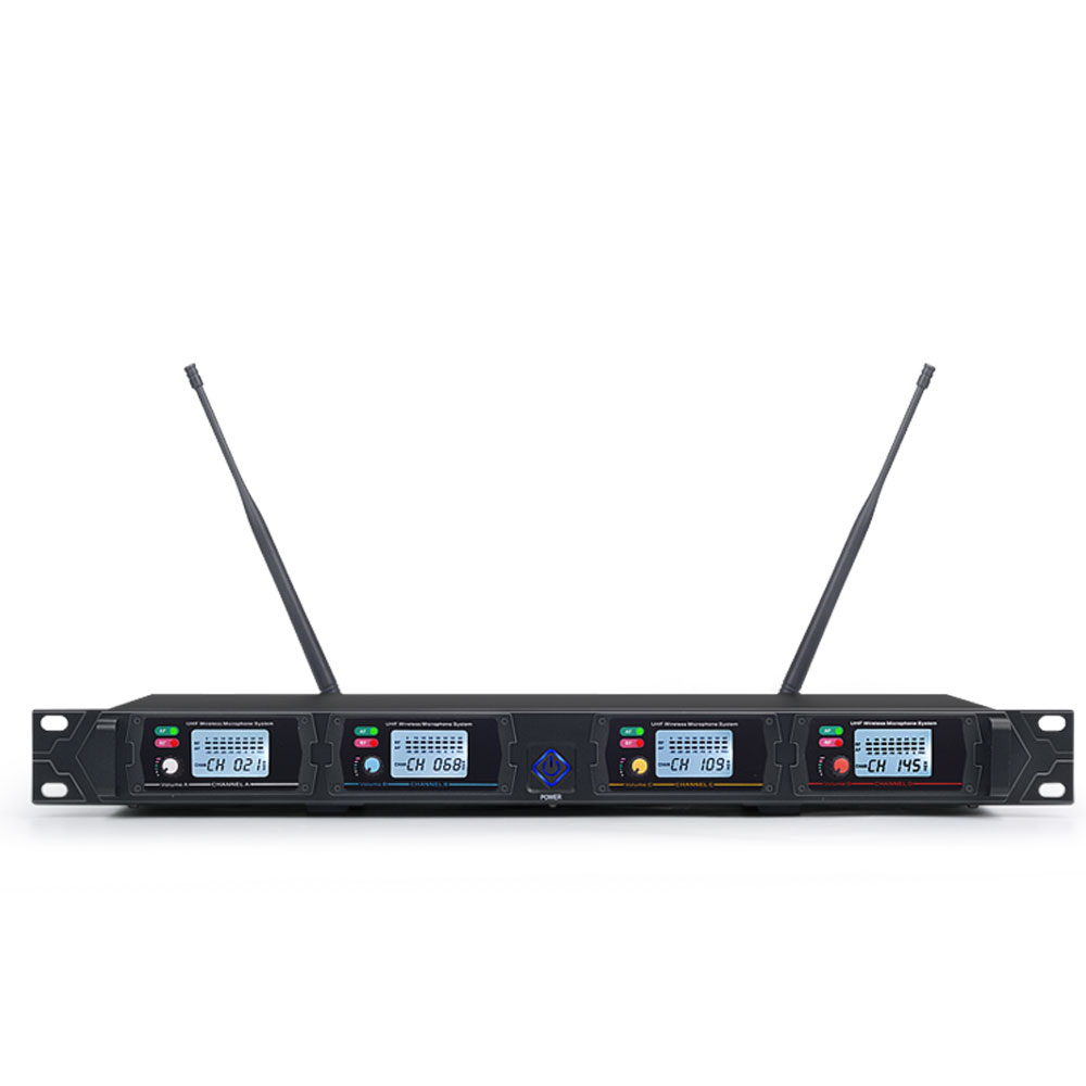 TIWA 4 canales Micrófono inalámbrico UHF profesional con 4 dispositivos portátiles / auriculares / cuello de cisne